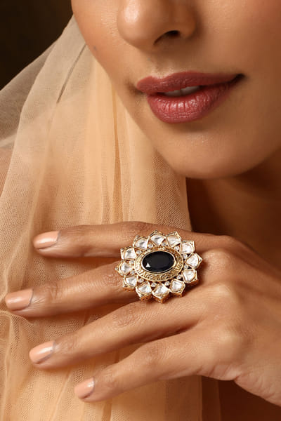 Black and Blue dual tone stone ring