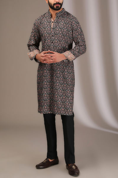 Black thread embroidered kurta set