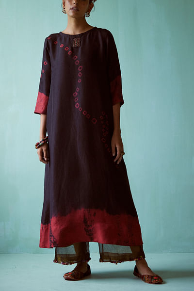 Black tie-dyed and embroidered kurta set