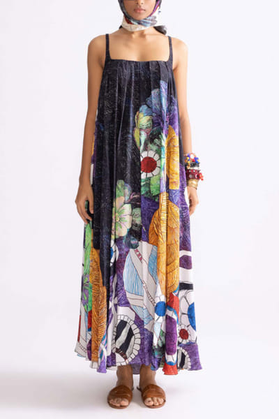 Black tribal floral printed maxi dress