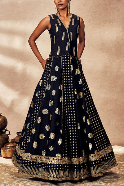 Black trinket print lehenga set