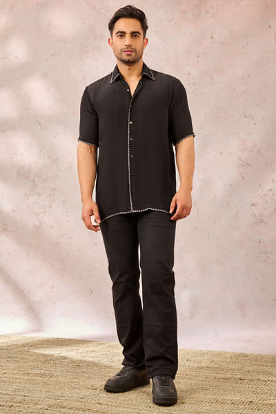 Black tropical forest print shirt