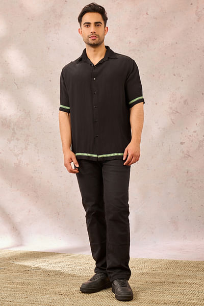 Black tropical forest printed shirt