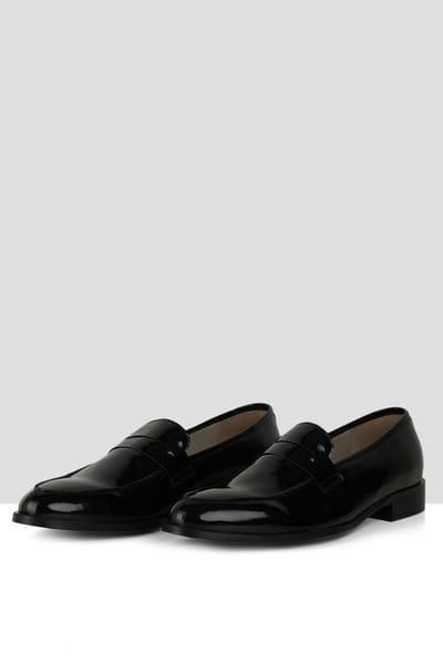 Black vegan leather penny loafers
