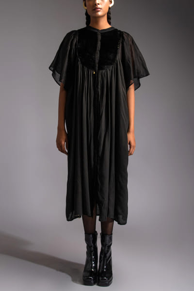 Black velvet yoke midi dress