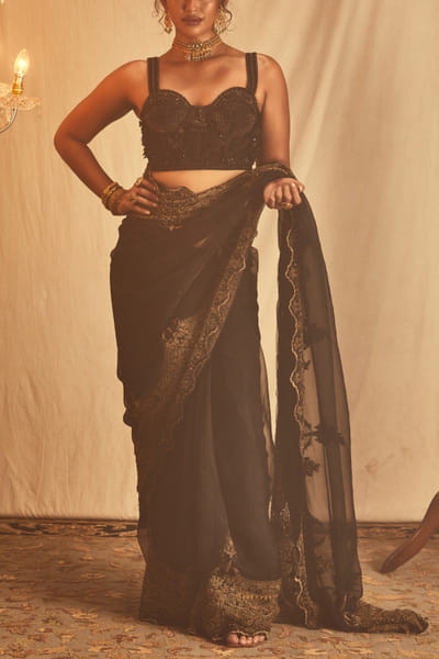 Black zardozi embroidered corset