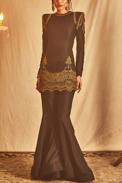 Black zardozi embroidered dress