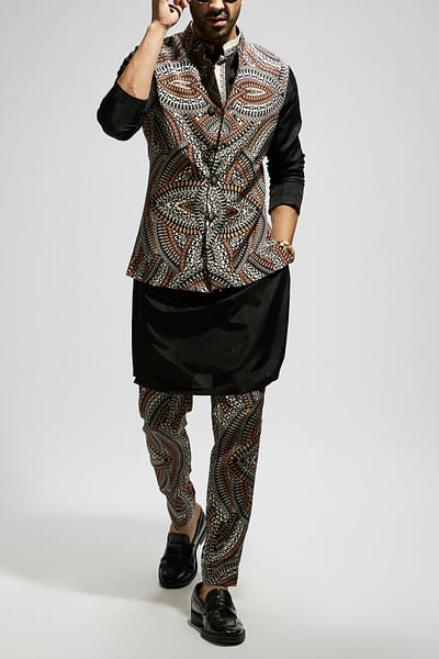 Black zentangle printed bandi set