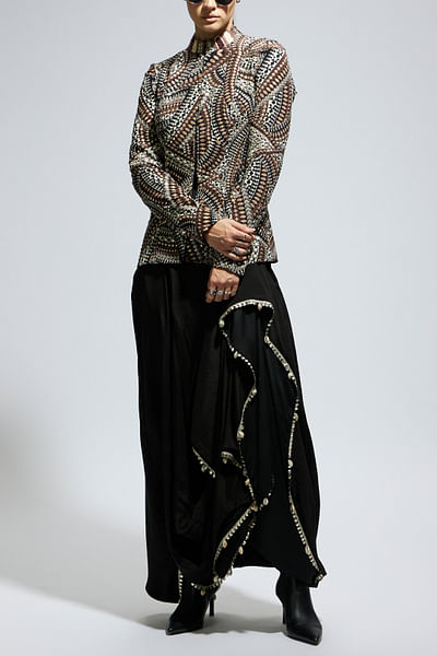 Black zentangle printed jacket set