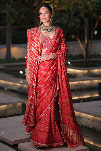 Blood red ajarakh printed sari set