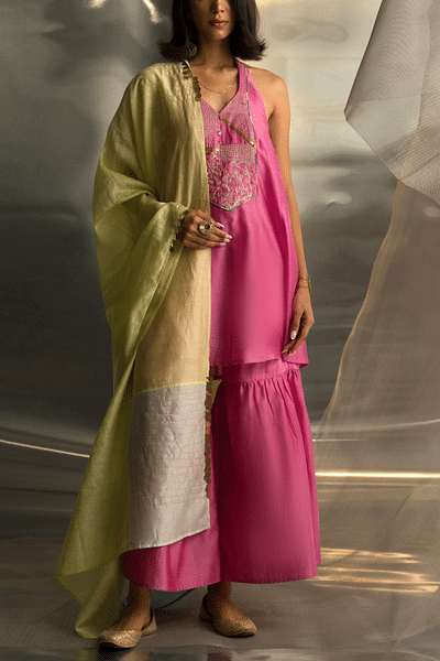 Bloom pink embroidered kurta and sharara set