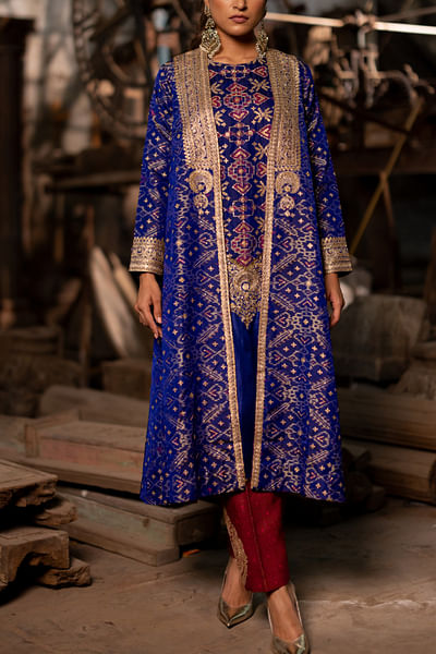 Blue aari embroidered jacket