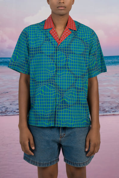 Blue abstract and check printed shirt