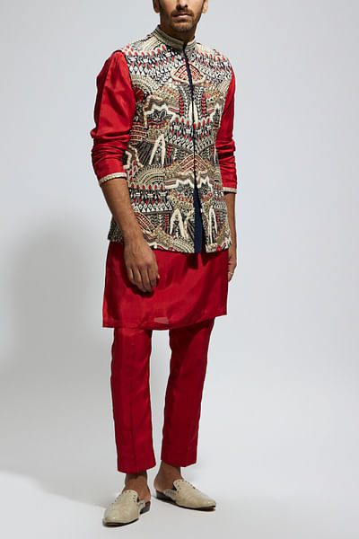 Blue abstract embroidered bandi