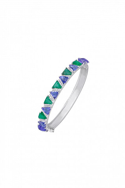 Blue and green tanzanite and emerald bangle