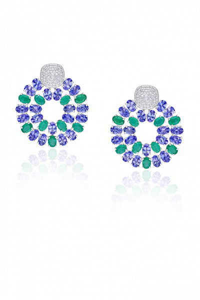 Blue and green tanzanite and emerald earrings