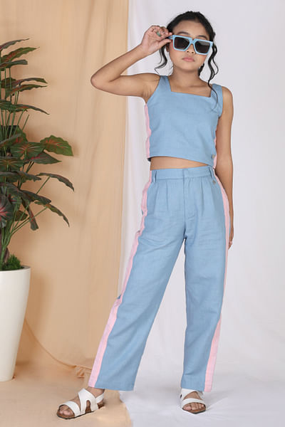 Blue and pink colour blocked co-ords