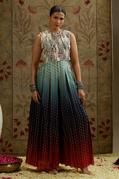 Blue and red ombre shaded jumpsuit