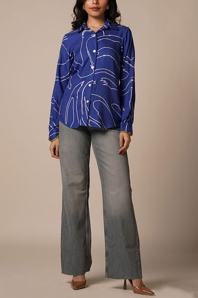 Blue and white abstract printed shirt
