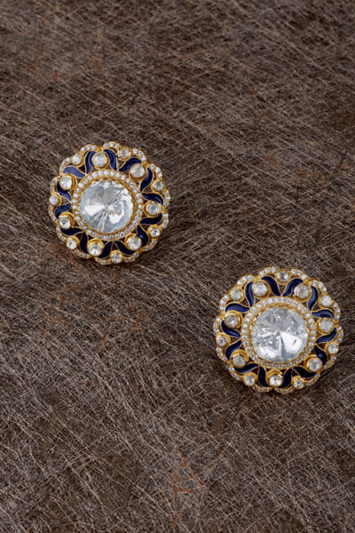 Blue and white stone moissanite polki studs