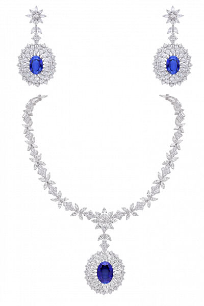 Blue and white Swarovski zirconia necklace set
