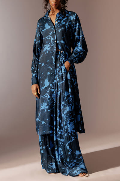 Advait Blue artsy printed pleated pants AVTMAR24D202
