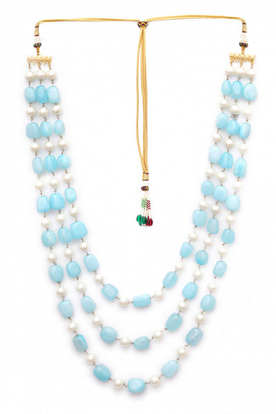 Blue bead and pearl layered necklace