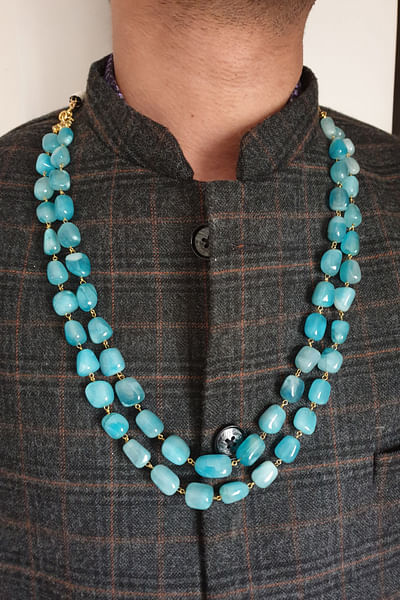 Blue beaded stone layered necklace
