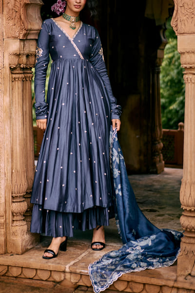 Paulmi & Harsh Blue bird embroidered angrakha anarkali set PAUJAN25D22819