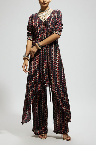Blue boho printed tunic set