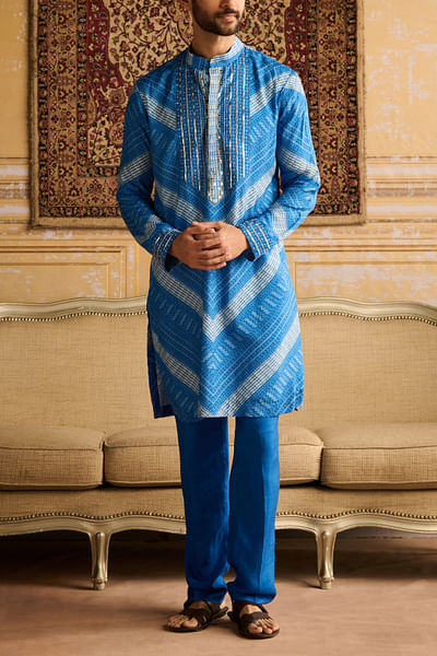 Blue chevron printed kurta set