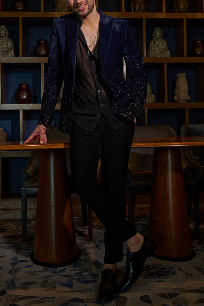 Blue cutdana embroidered jacket set