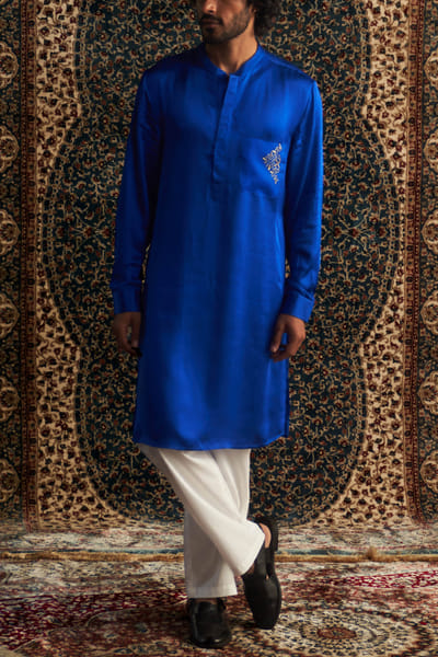 Blue dabka embroidered kurta set