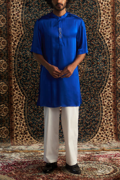 Blue dabka embroidery kurta set