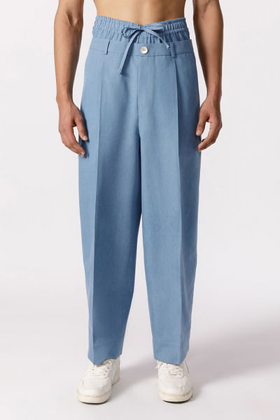 Blue denim double waist baggy pants