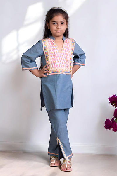 Blue denim kurta set