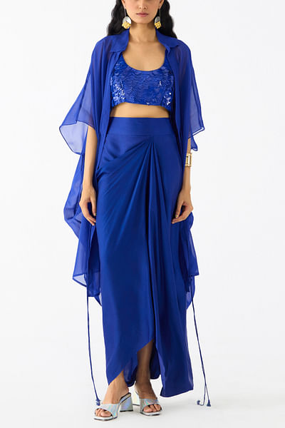 Blue draped skirt set