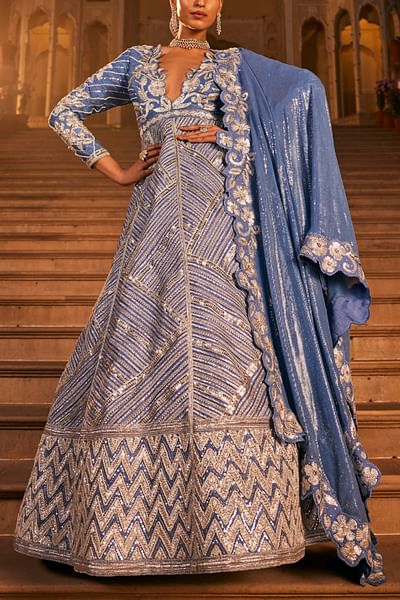 Blue embellished anarkali set