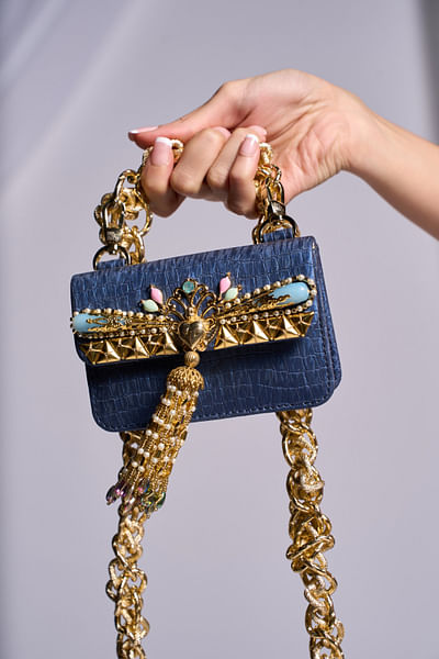 Blue embellished waist belt bag
