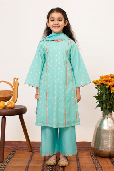 Boteh Blue embroidered A-line kurta set BOTJAN24017