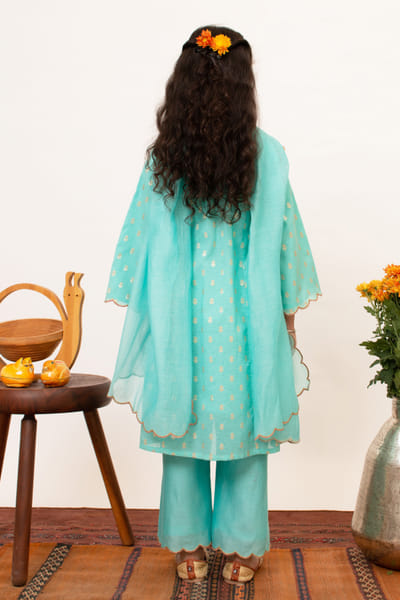 Boteh Blue embroidered A-line kurta set BOTJAN24017