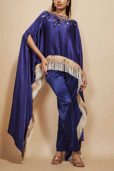 Blue embroidered kaftan set