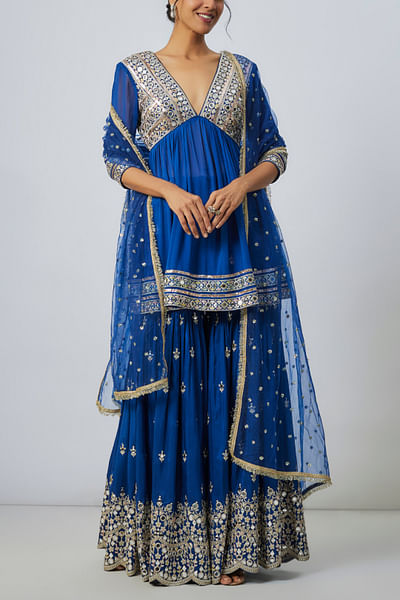 Blue embroidered peplum-style kurta set