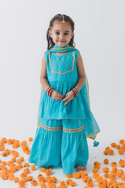 Blue embroidered sharara set