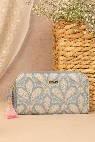 Blue embroidered wallet