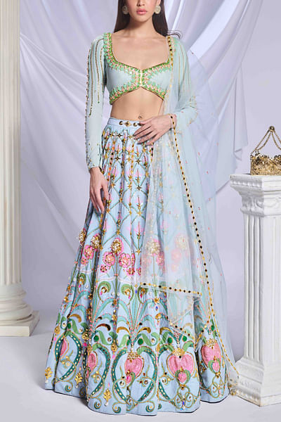 Blue floral and heart printed lehenga set