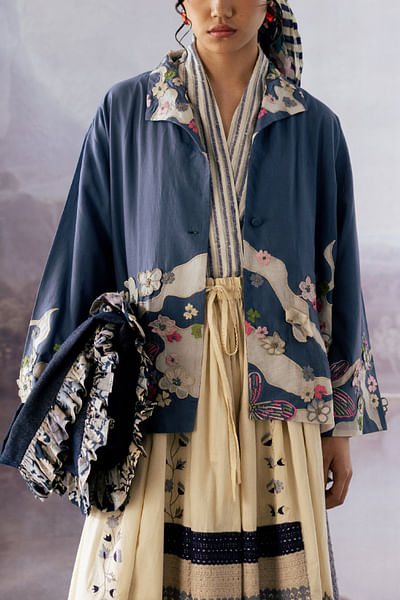 Blue floral appliqued jacket
