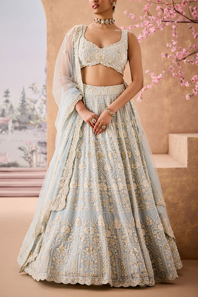 Blue floral embroidered lehenga set