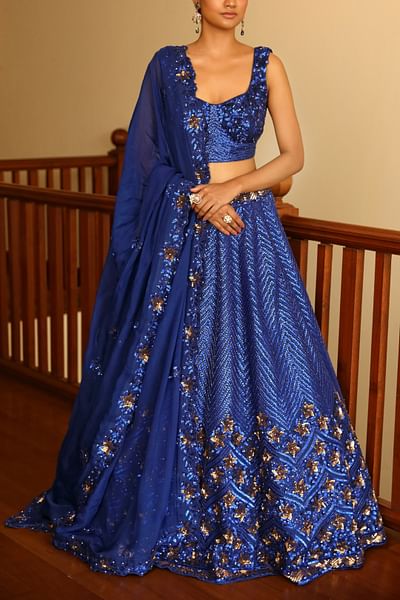 Blue floral embroidered lehenga set