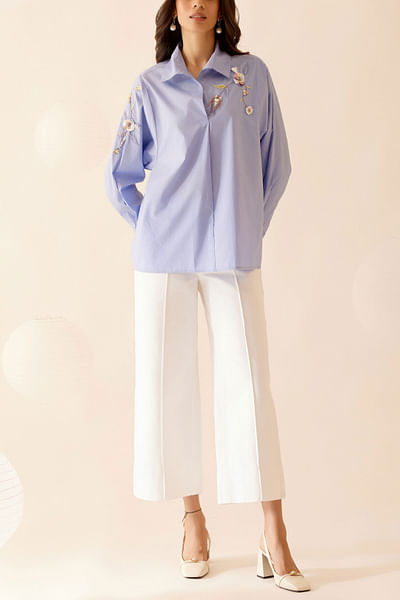 Blue floral embroidered shirt